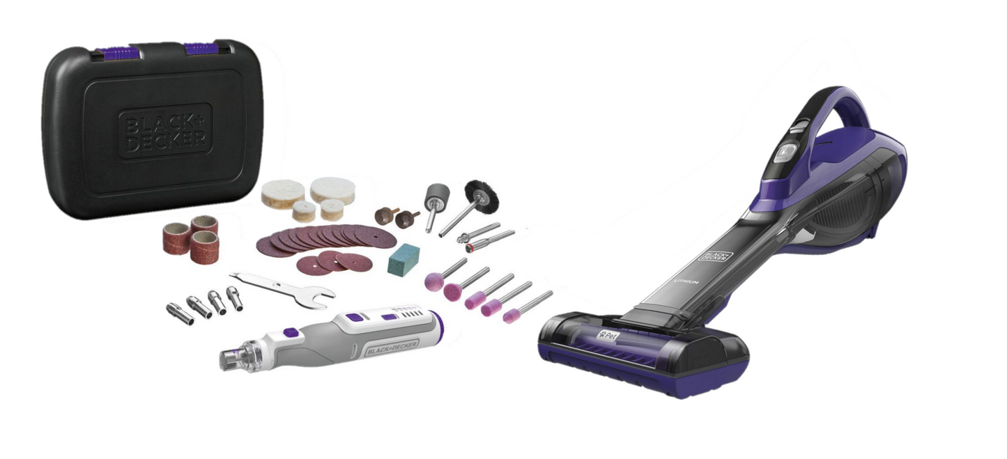 Black & Decker 27Wh Gen 9.5 Cordless Pet Dustbuster Hand Vacuum and 7.2V Cordless Rotary Pet tool Bundle