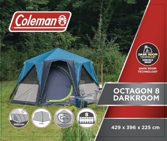 Coleman Octagon 8 Person Darkroom Family Camping Dome Tent
