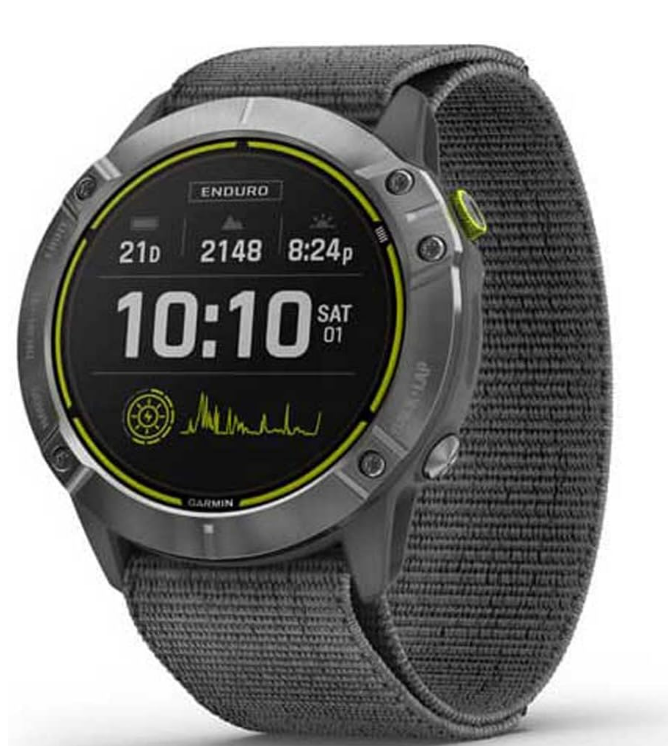 Garmin Enduro Steel with Grey UltraFit Nylon Strap, Multisport GPS Watch with Solar Charging Capabilities
