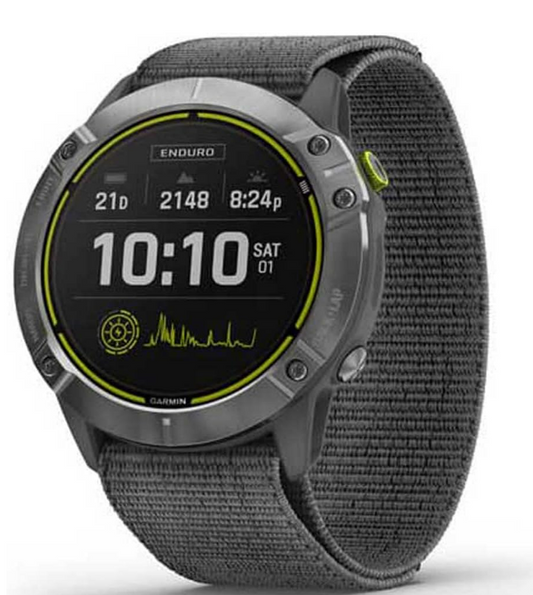Garmin Enduro Steel with Grey UltraFit Nylon Strap, Multisport GPS Watch with Solar Charging Capabilities