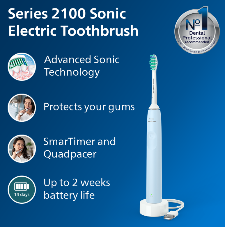 Philips Sonicare 2100 series Electric Toothbrush, HX3651/12 - Light Blue