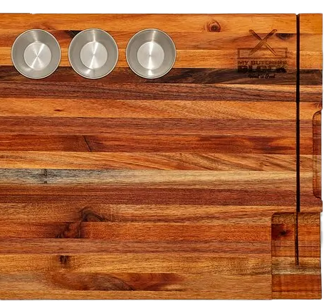 My Butchers Block Wooden Board With Metal cups-Large