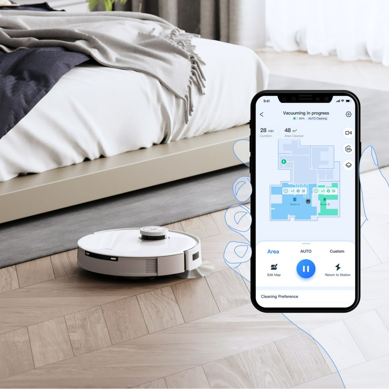 Ecovacs DEEBOT T10 TURBO Robot Vacuum Cleaner - 3000Pa, 260min Runtime, AI
