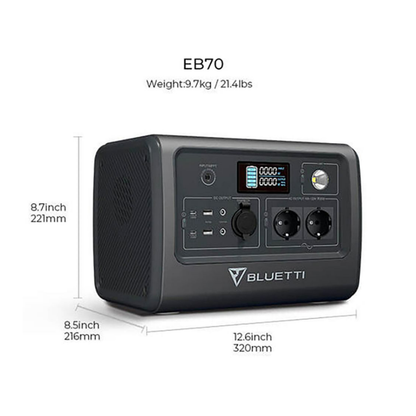 Bluetti Portable Power Station LiFePO4| 1000W 716WH - EB70 - EU Sockets