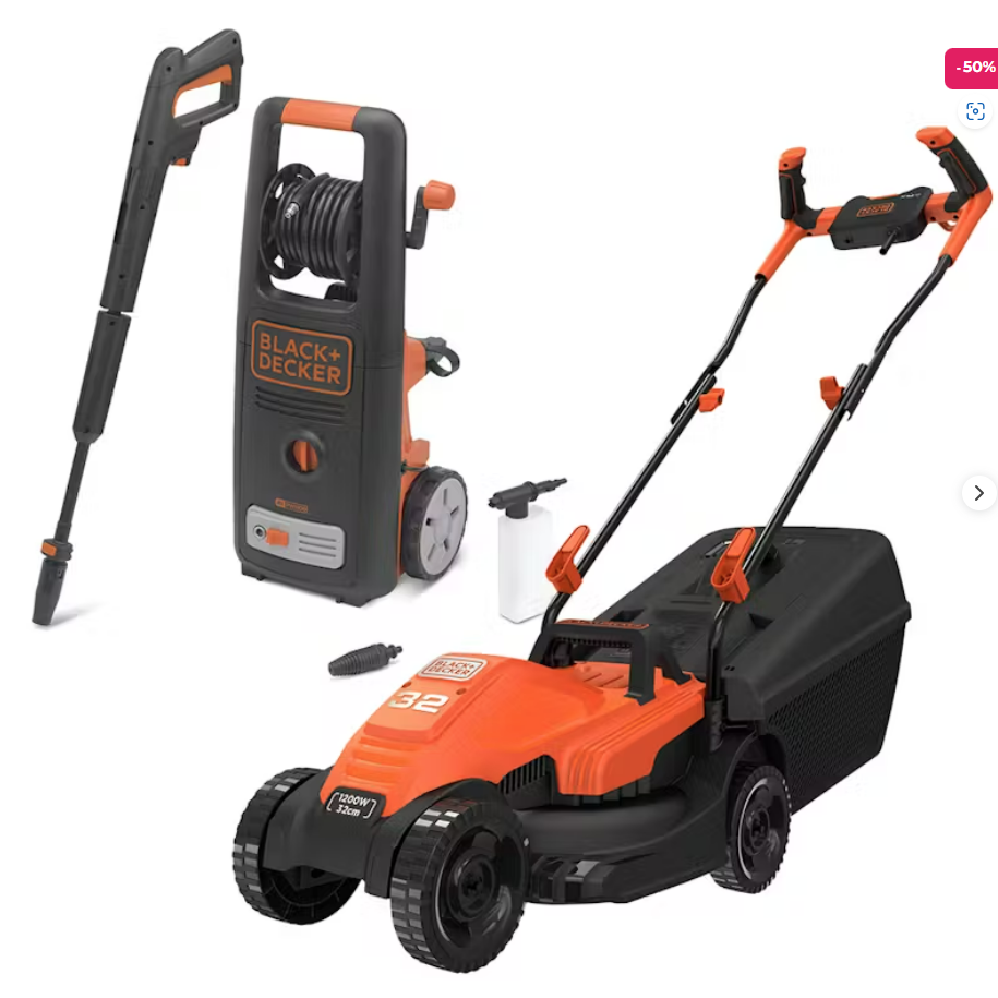 Black & Decker 1200W Lawn Mower & 1800W High Pressure Washer Bundle