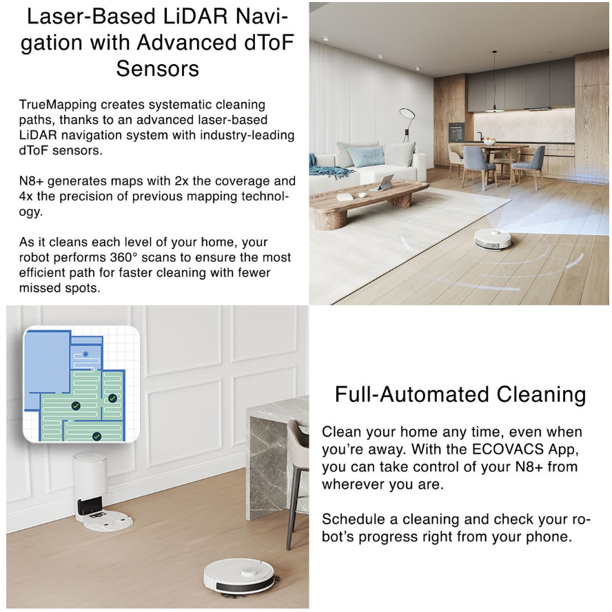 Ecovacs Deebot N8+ Robot Vacuum Cleaner - dToF LiDAR, 110min Runtime
