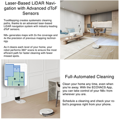 Ecovacs Deebot N8+ Robot Vacuum Cleaner - dToF LiDAR, 110min Runtime