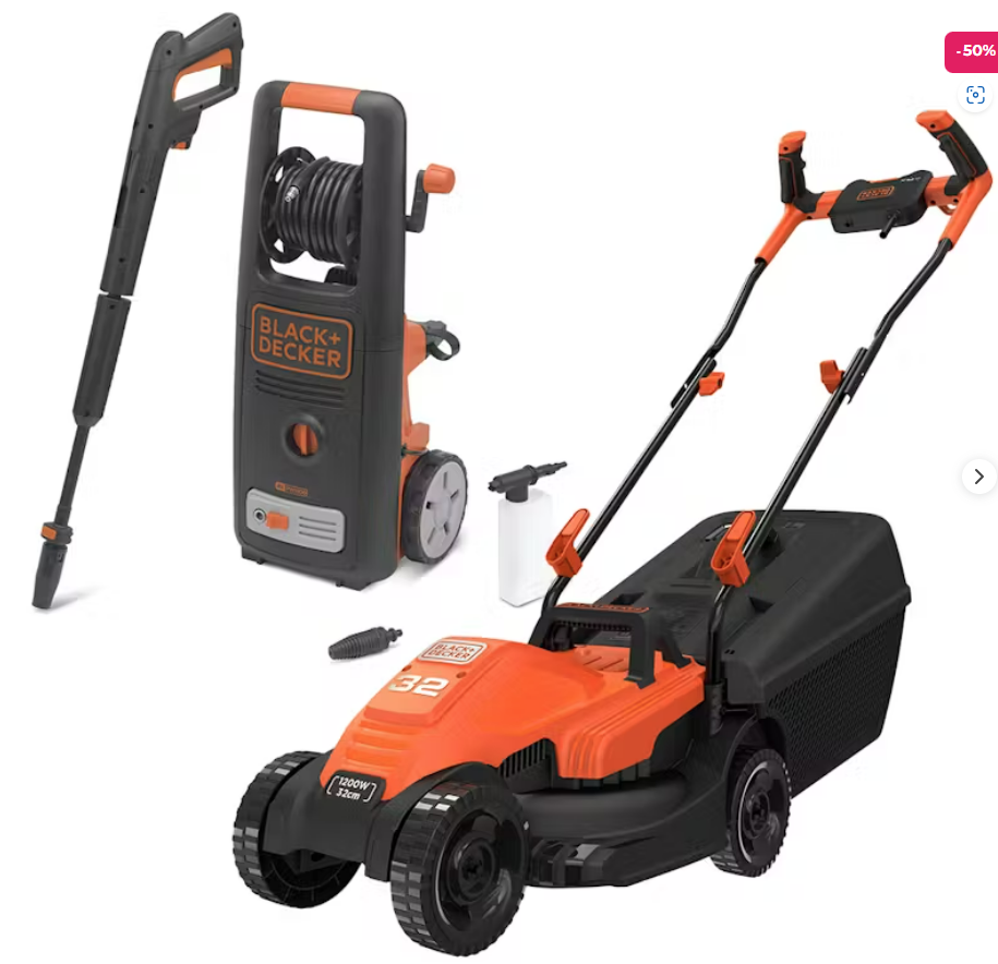 Black & Decker 1200W Lawn Mower & 1800W High Pressure Washer Bundle