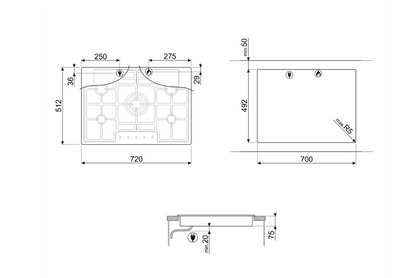 Smeg 70cm Ultra-low Profile Stainless Steel 5 Burner Gas Hob - PGF75SA