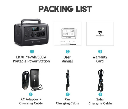 Bluetti Portable Power Station LiFePO4| 1000W 716WH - EB70 - EU Sockets