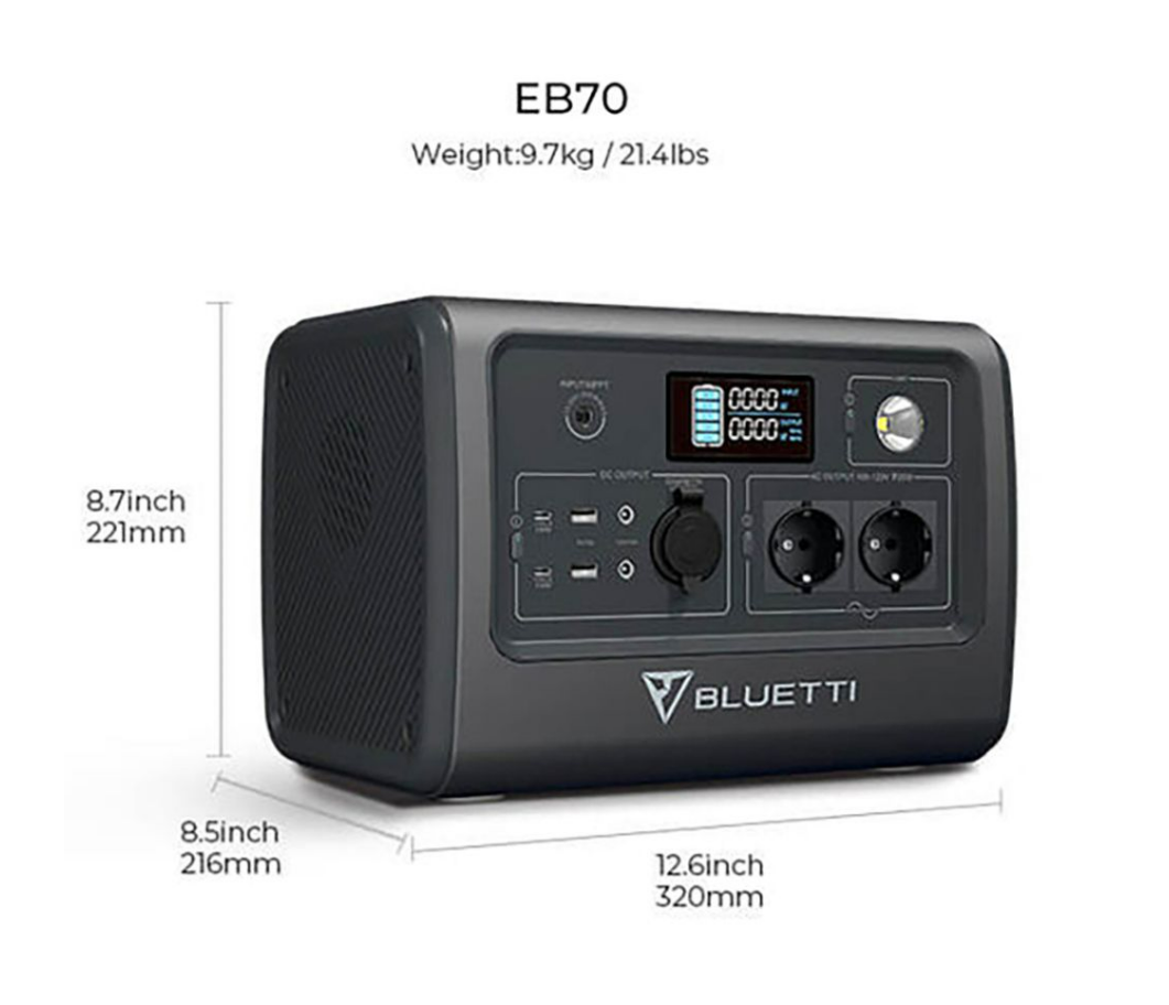 Bluetti Portable Power Station LiFePO4| 1000W 716WH - EB70 - EU Sockets