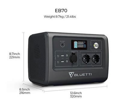 Bluetti Portable Power Station LiFePO4| 1000W 716WH - EB70 - EU Sockets
