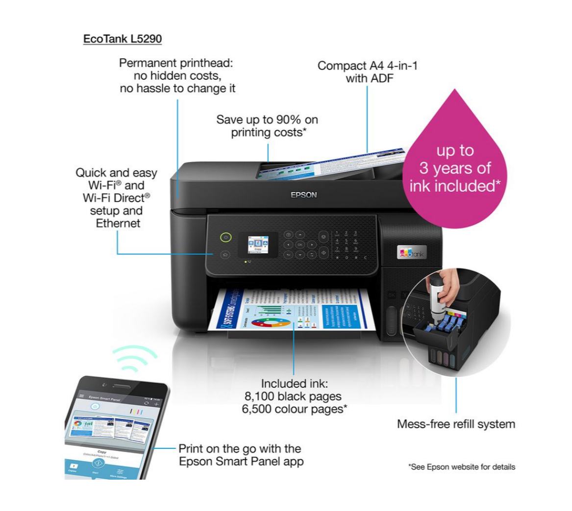 Epson L5290 EcoTank, A4, 4 in 1, Wi-Fi, ADF, Printer