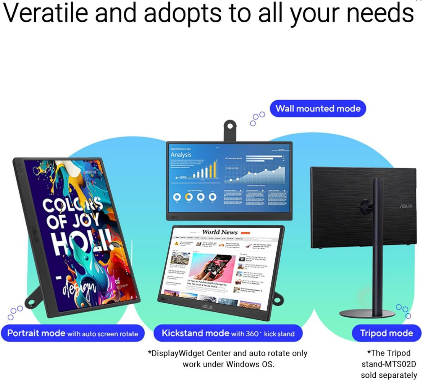 ASUS ZenScreen Monitors MB169CK - 15.6 FHD USB-C Portable Monitor Screen