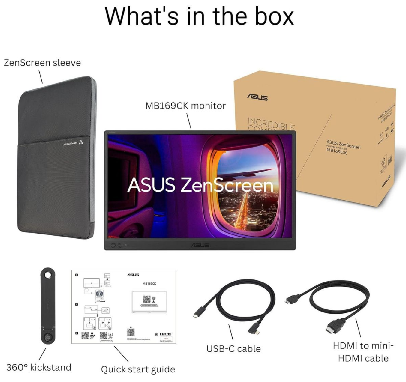 ASUS ZenScreen Monitors MB169CK - 15.6 FHD USB-C Portable Monitor Screen