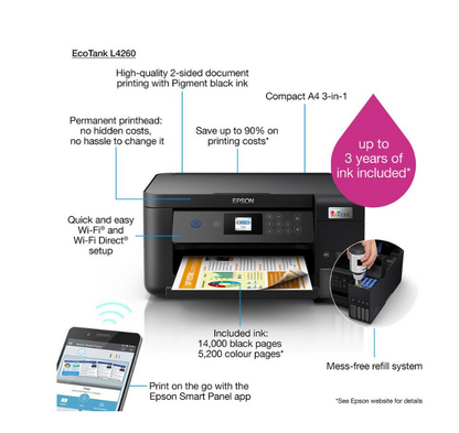 Epson L4260 EcoTank, A4, 3 in 1, Wi-Fi, Double Sided Printing, Printer