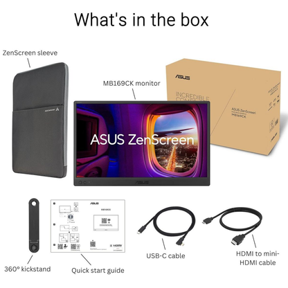 ASUS ZenScreen Monitors MB169CK - 15.6 FHD USB-C Portable Monitor Screen