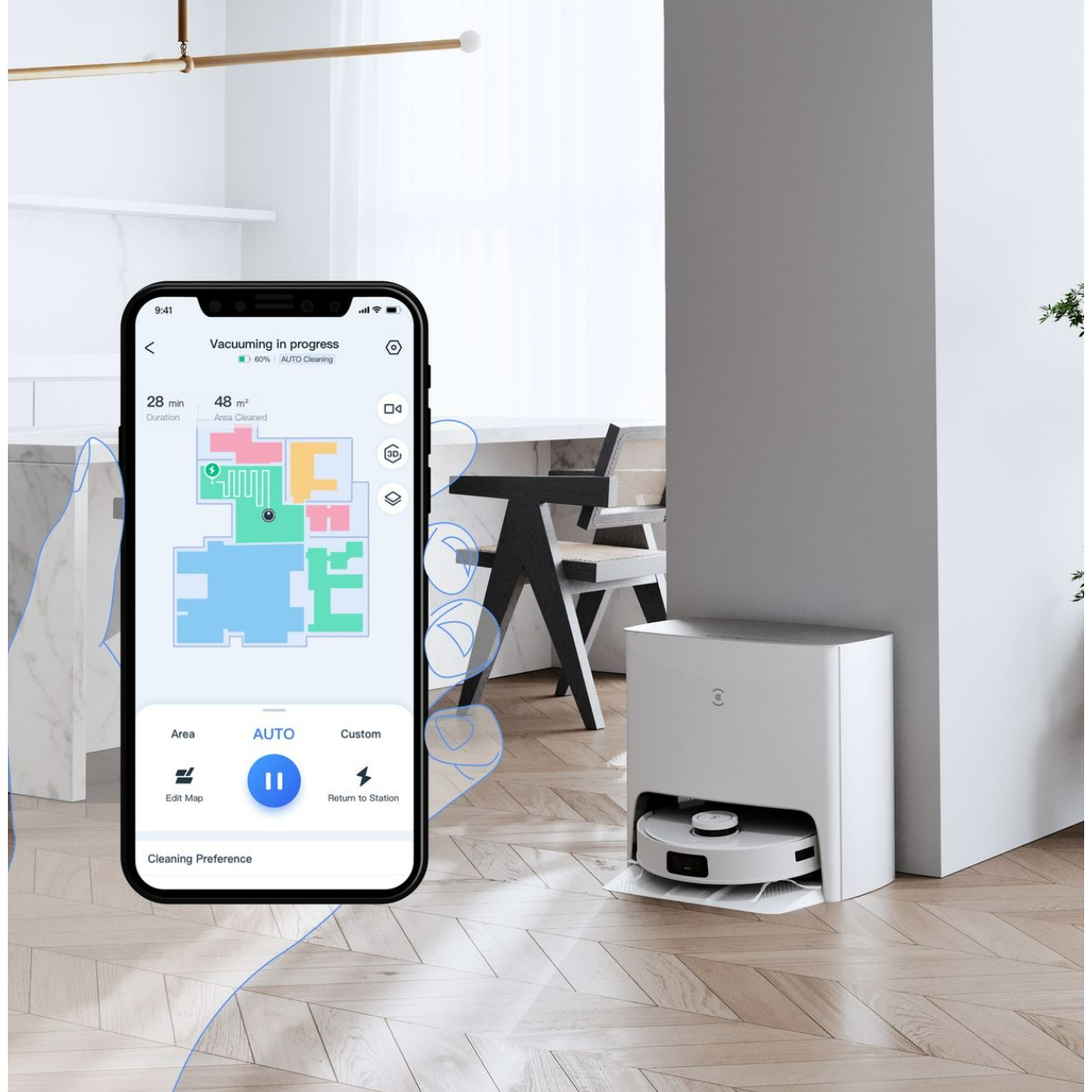 Ecovacs DEEBOT T10 TURBO Robot Vacuum Cleaner - 3000Pa, 260min Runtime, AI