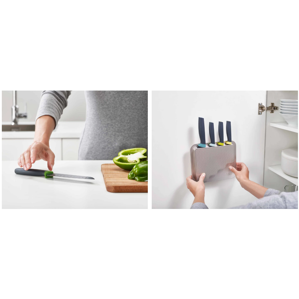 Joseph Joseph DoorStore Knives Elevate Set with Knife Block 3M Adhesive Wall and Cabinet Door Mount