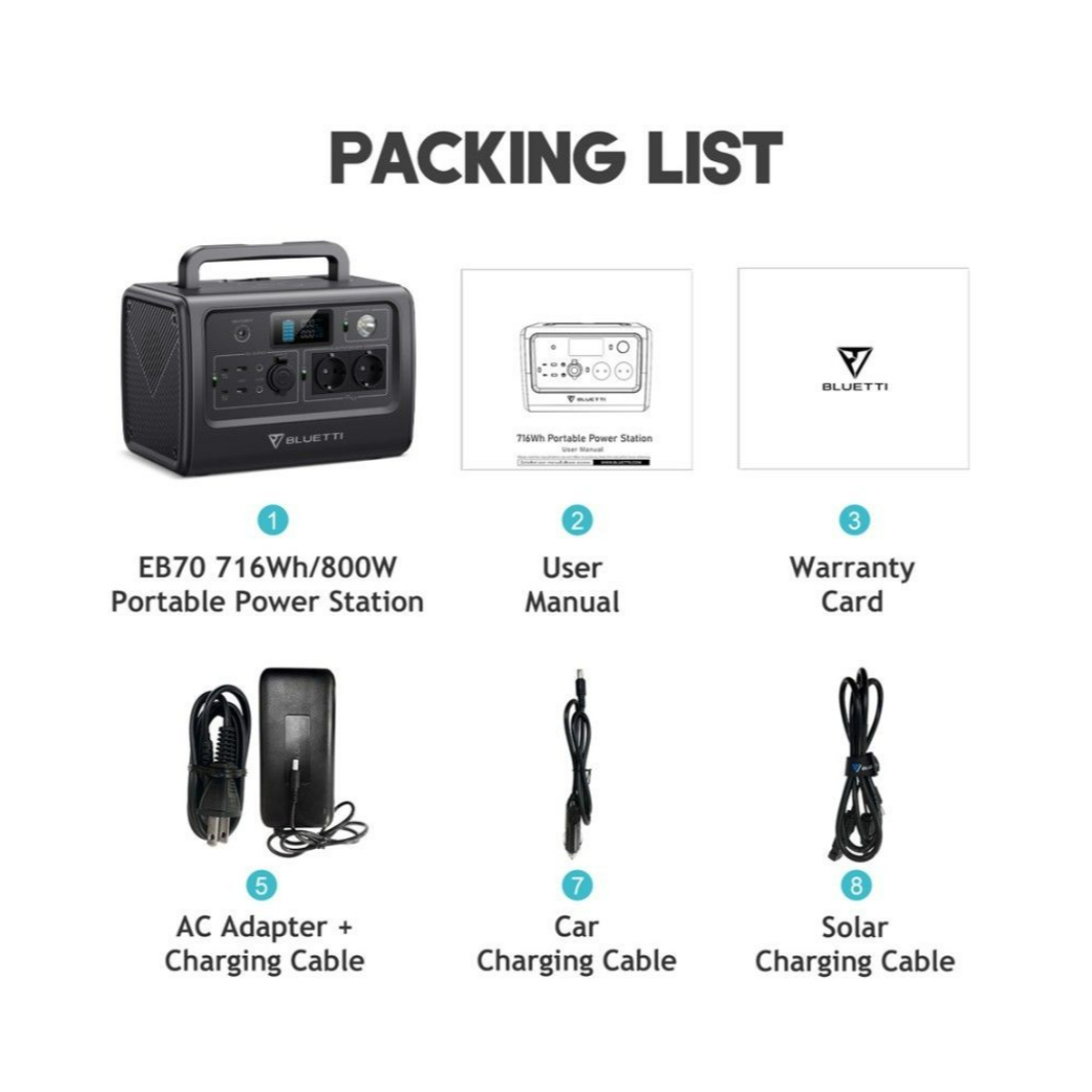 Bluetti Portable Power Station LiFePO4| 1000W 716WH - EB70 - EU Sockets